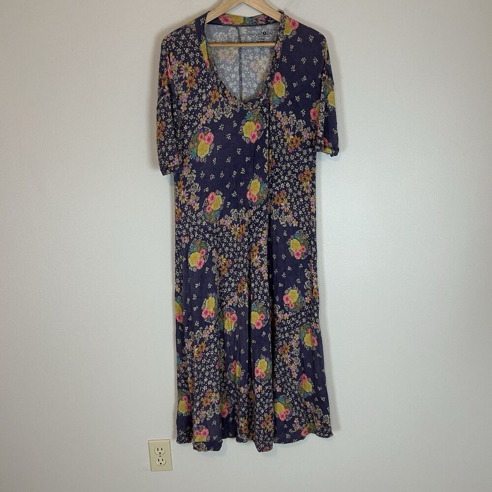 Natural Life Womens All Day Buttersoft Floral Tee Dress Small Strech Cottagecore